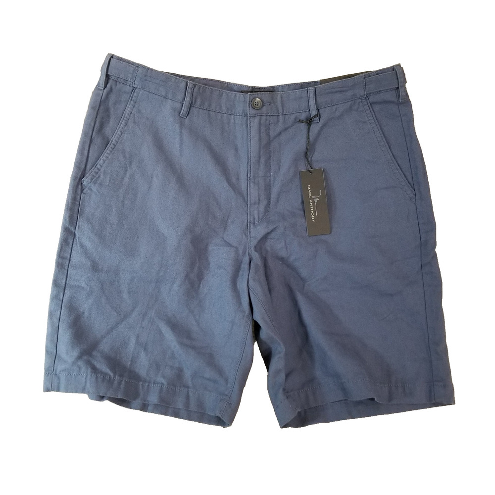Marc Anthony Shorts Mens 38‎ Indigo Sky Linen Blend Flat Front Casual Summer